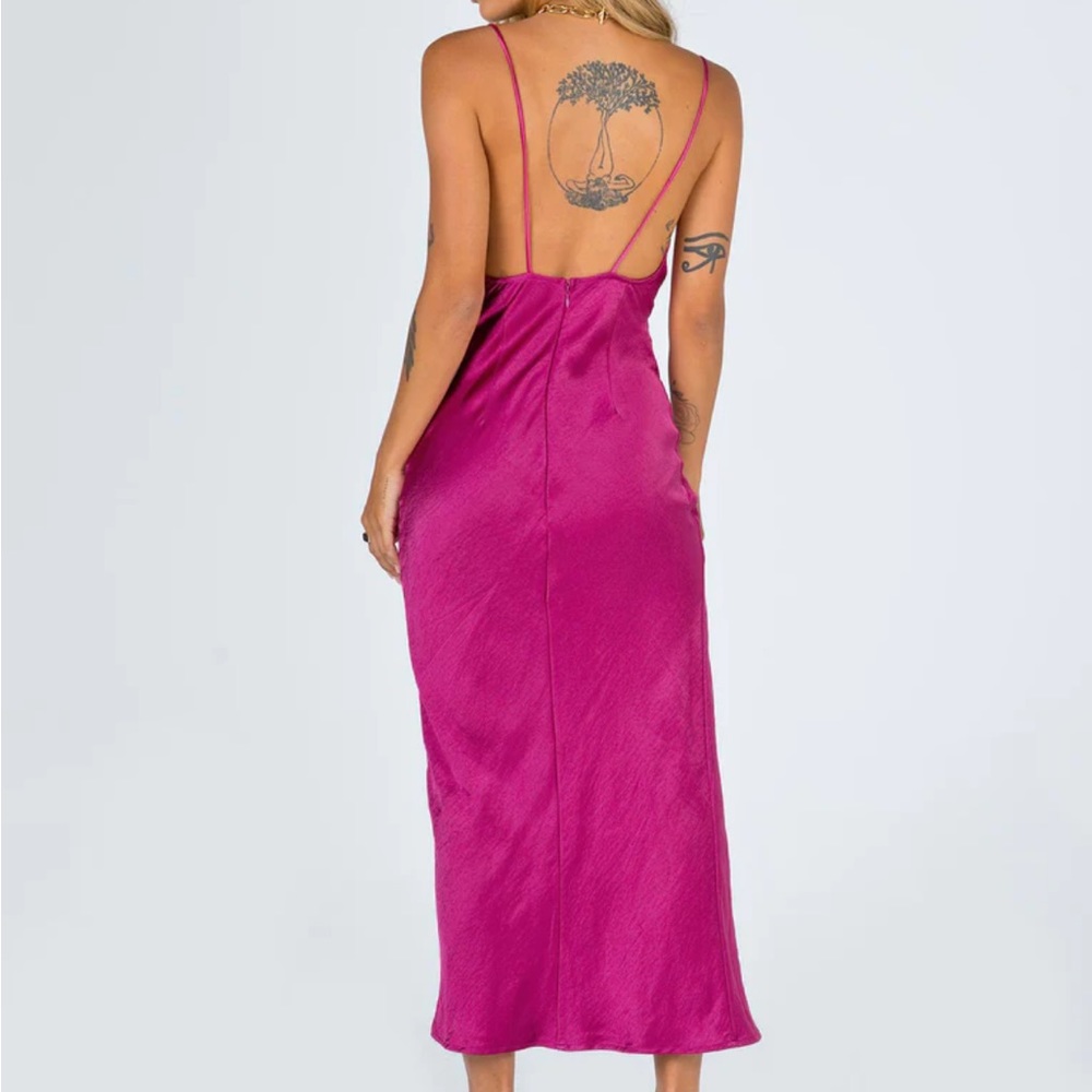New Lioness Magenta Cowl Neck Silky Dress - Picture 9 of 15